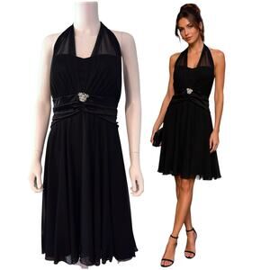 DB Studio Black Satin Halter Dress Size 2X Chiffon Sheer Dark Fairy WhimsiGoth